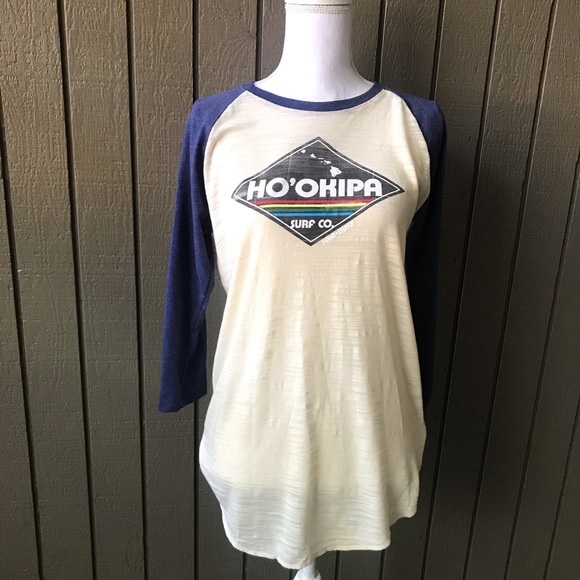 Techstyles Active Beige/Blue Graphic  Baseball Tee Size Medium - Picture 2 of 8